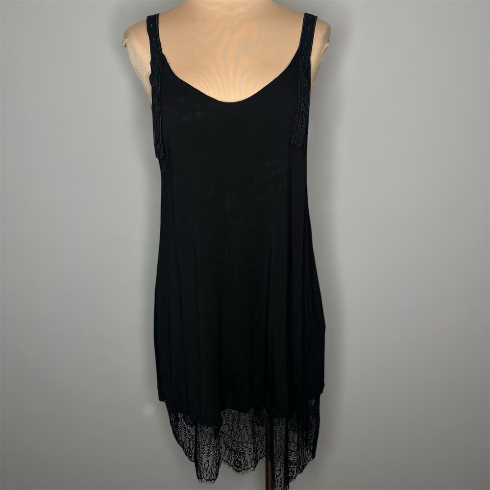Pol Dress Large Womens Black Lace Hem Layered Whimsigoth Jersey Shift Witchy New